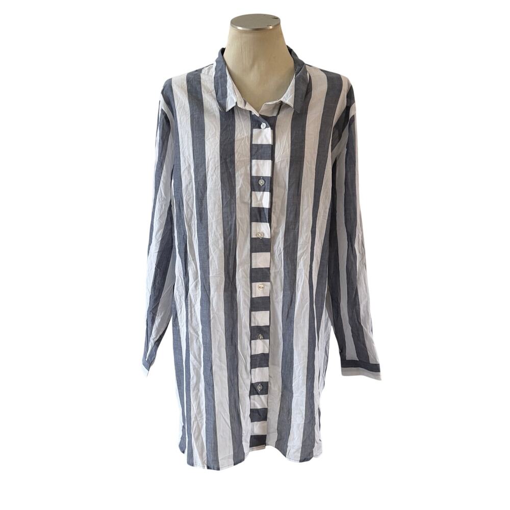 NWT Cacique Blue White Stripe Button Shirt Cotton Swim Cover Up Plus Size 4X